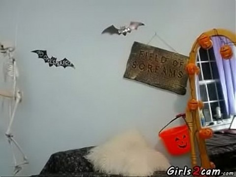 Busty natural brunette making his show of halloween