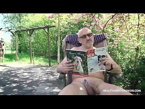 Skinny teen annoys grandpa so he fucks her pussy outdoors