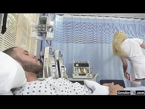 Shemale nurse helps with patients hardon